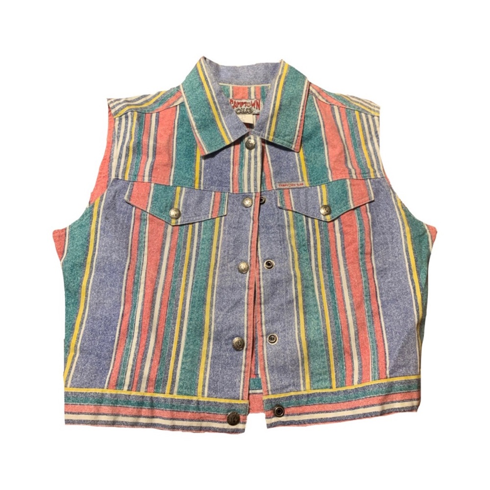 Vintage Cropped Striped Denim Vest
